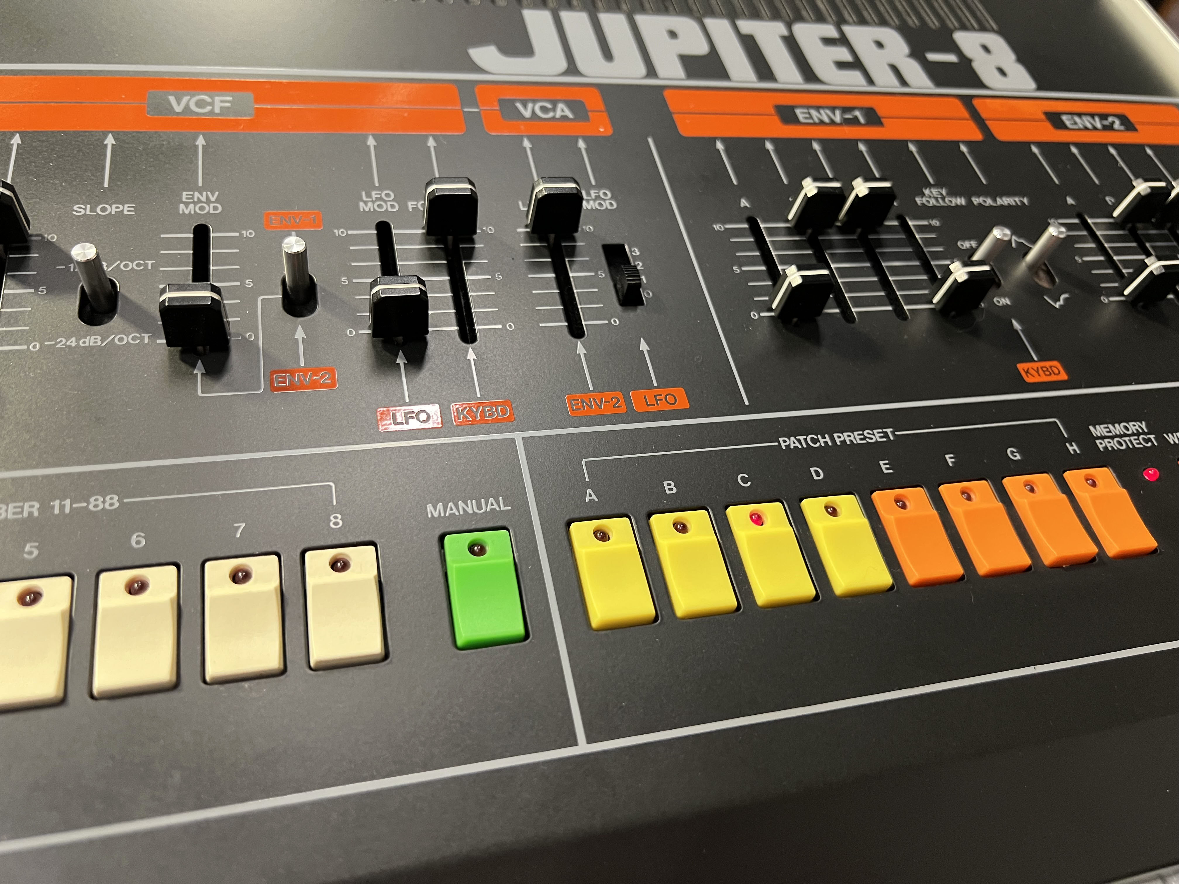 Roland Jupiter 8, with Encore MIDI kit