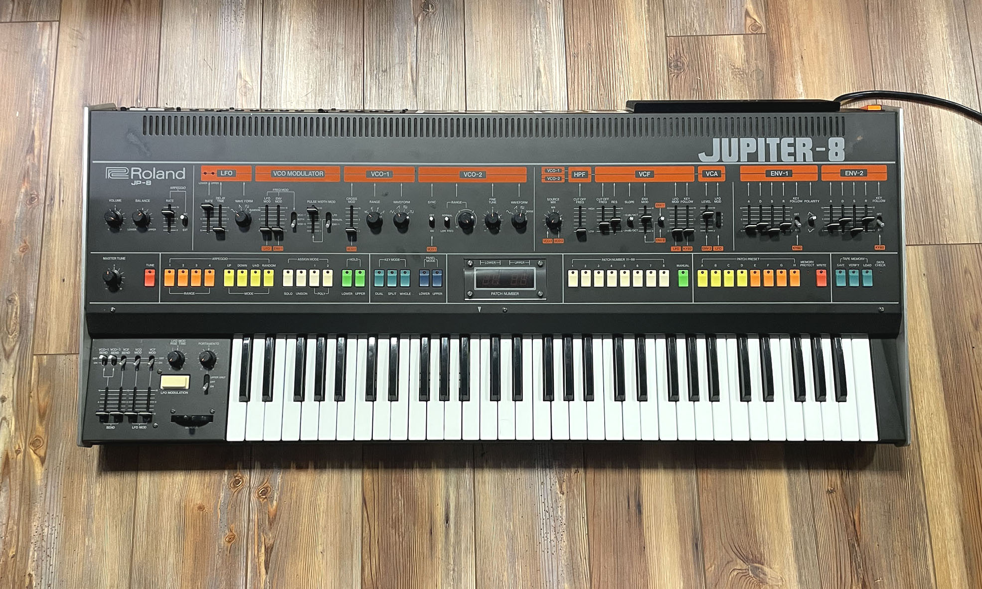 Roland Jupiter 8, with Encore MIDI kit