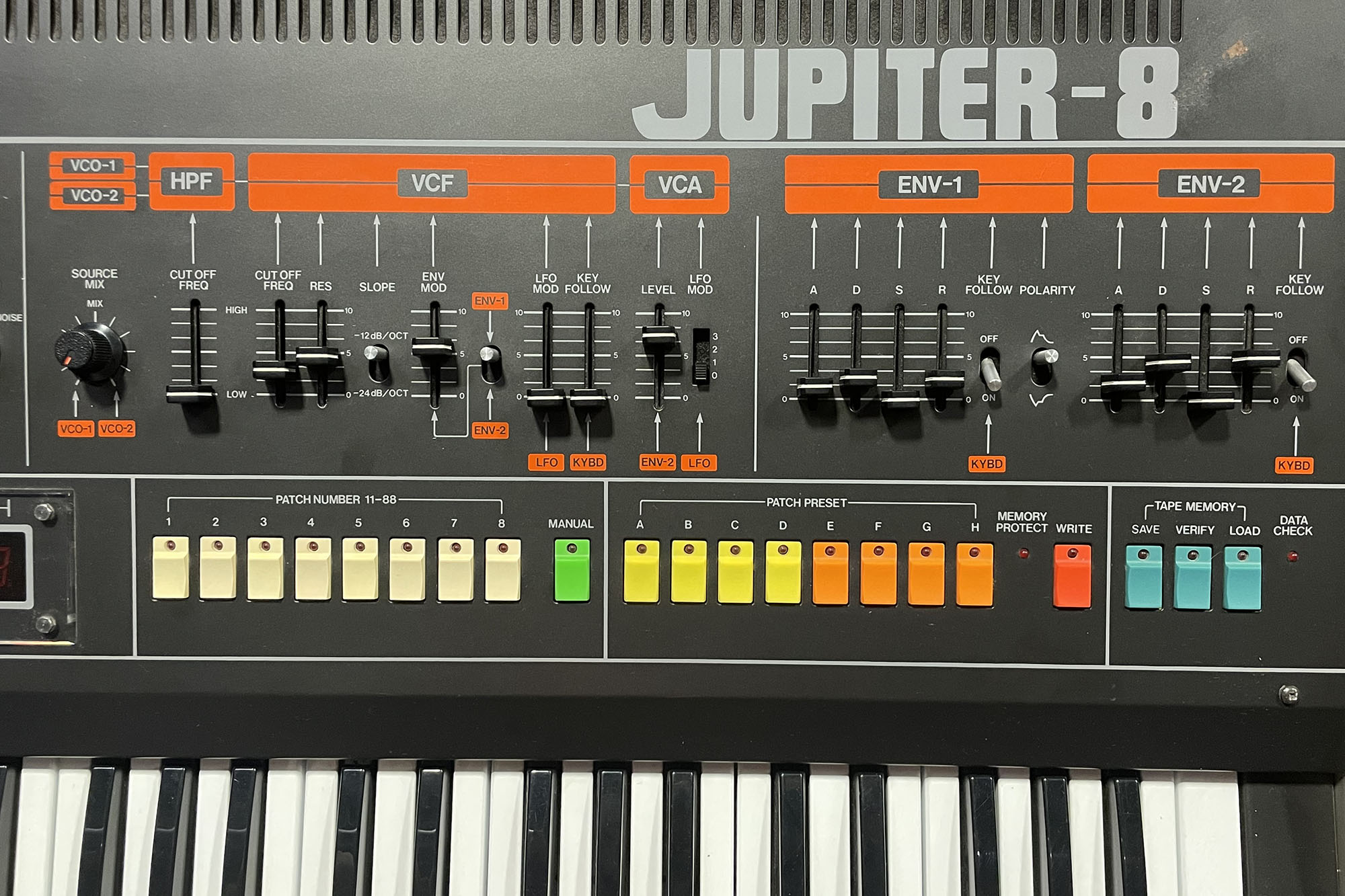 Roland Jupiter 8, with Encore MIDI kit